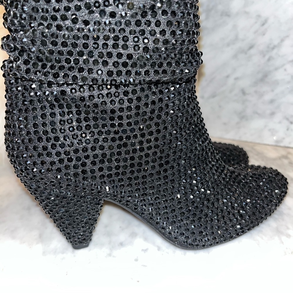 new! INC International Concepts Metallic Black Rhinestone Gerii Boots - Picture 6 of 16